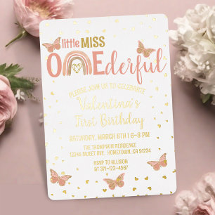 Invitation En Aluminium Miss ONEderful Papillons Roses Fille 1er Anniversa