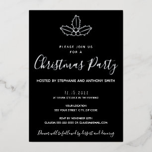 Invitation En Aluminium Mistletoe noir et or minimum Noël