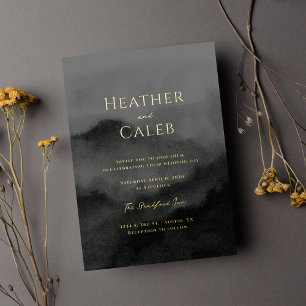Invitation En Aluminium Misty Mountain couleur noire et or Mariage