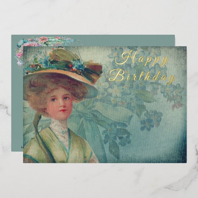 Invitation En Aluminium Mode féminine vintage victorienne Joyeux anniversa (Recto/Verso)