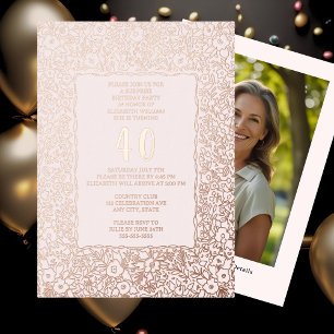 Invitation En Aluminium Modèle de surprise d'anniversaire 40 ans floral po