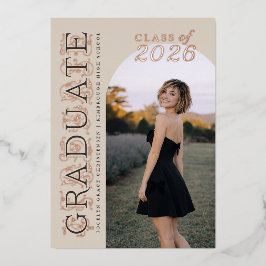 Invitation En Aluminium Modern Beige Neutral Photo Graduation Rose Gold