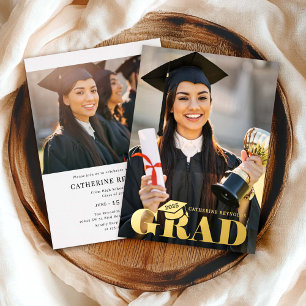 Invitation En Aluminium Modern Elegant 2 Photo Graduation Party