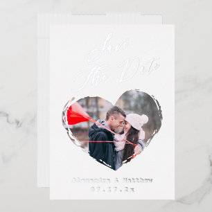 Invitation En Aluminium Modern Love Heart Outline Photo Enregistrer La Dat