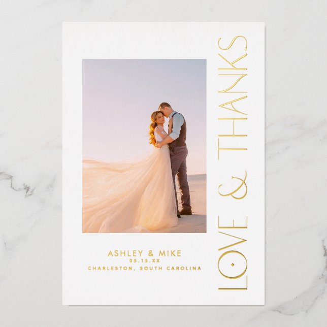 Invitation En Aluminium Modern Love & Thanks 2 Mariage photo Merci (Recto)