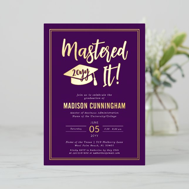 Invitation En Aluminium Modern Mastered It Master's Degree Graduation  (Debout devant)