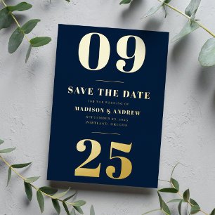 Invitation En Aluminium Modern Navy et Gold Bold Date Enregistrer la date