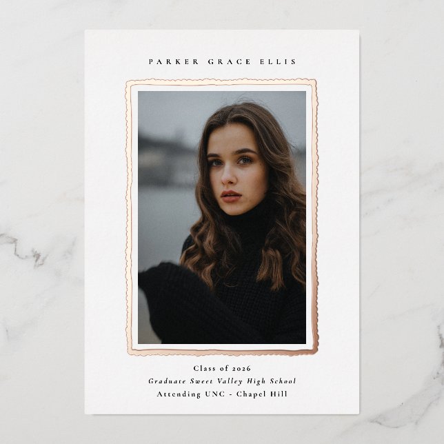 Invitation En Aluminium Modern Photo Graduation RoseGold Foil Announcement (Recto)