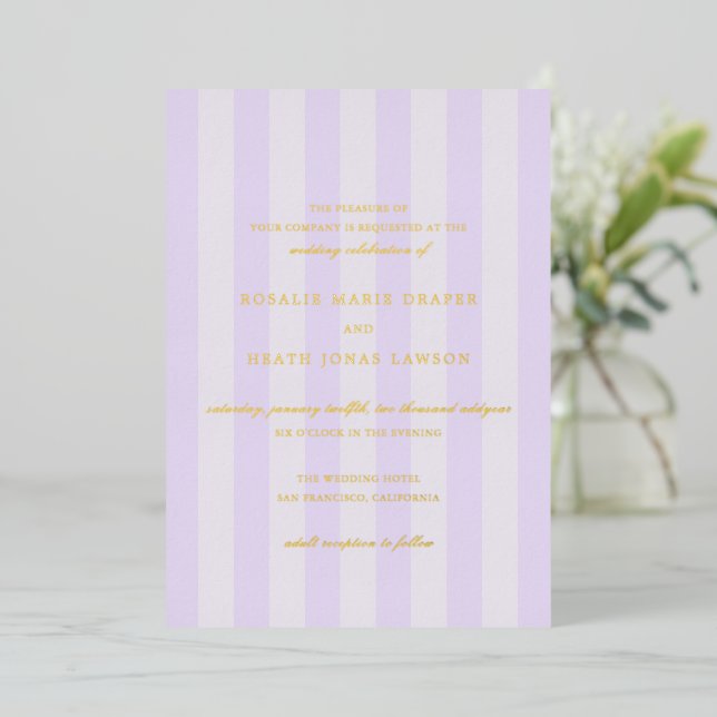 Invitation En Aluminium Modern Purple Stripes Elegant Wedding (Debout devant)