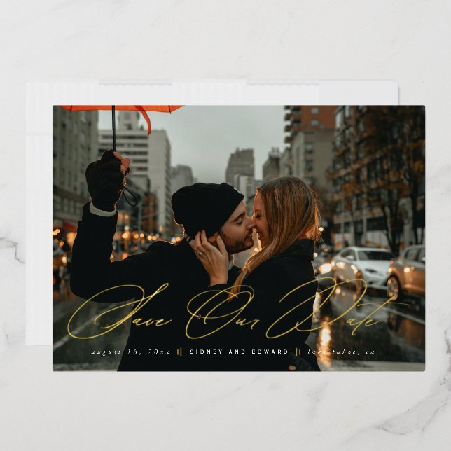 Invitation En Aluminium Modern Save the Date Photo Script tendance (Enveloppe)