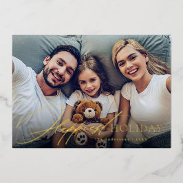 Invitation En Aluminium Modern Script Family Photo Happest Holiday card
