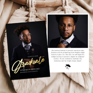 Invitation En Aluminium Modern Script Photo High School Graduation 