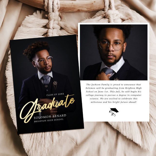 Invitation En Aluminium Modern Script Photo High School Graduation  (Créateur téléchargé)