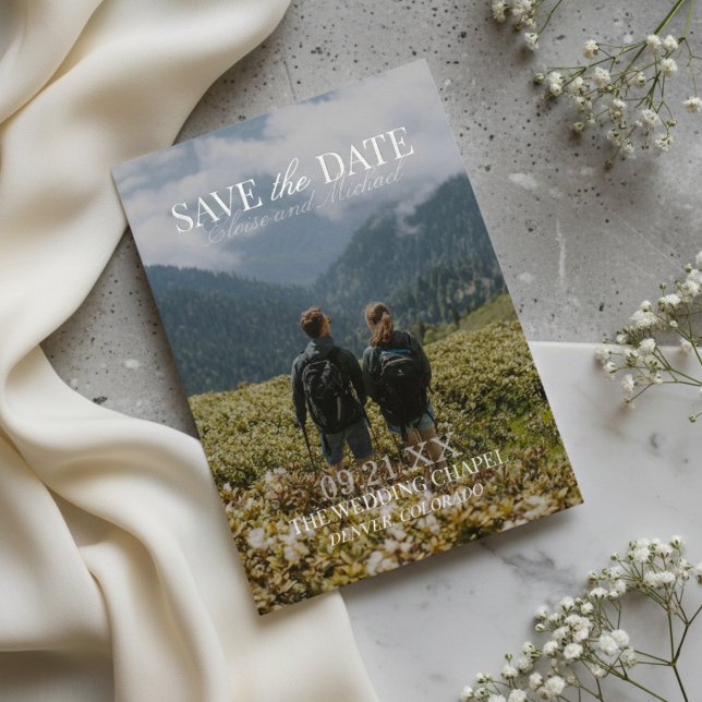 Invitation En Aluminium Modern Vertical Double-sided Photo Save The Date (Invite guests to save the date with this Modern Double-sided Photo Save The Date Foil Card!)