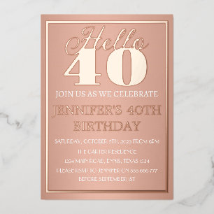 Invitation En Aluminium Moderne 40e anniversaire Rose Gold Foil QR Code Gl
