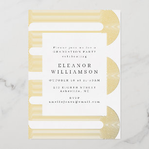 Invitation En Aluminium Moderne Abstrait Line Art Graduation Or