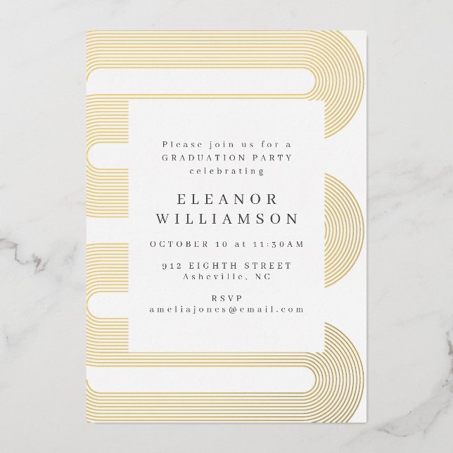 Invitation En Aluminium Moderne Abstrait Line Art Graduation Or (Recto)