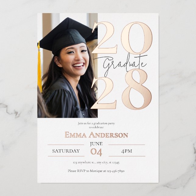 Invitation En Aluminium Moderne Chic Photo Graduation (Recto)