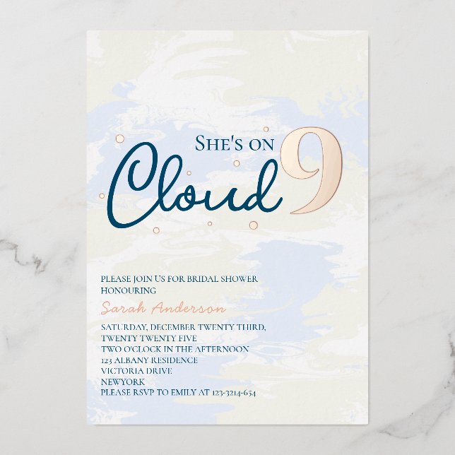 Invitation En Aluminium Moderne Cloud Neuf Fête des mariées Rose Or (Recto)