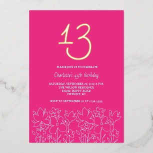 Invitation En Aluminium Moderne Cute Fleur sauvage 13e anniversaire