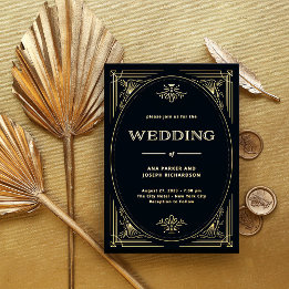 Invitation En Aluminium Moderne Déco | Mariage Élégant Noir et Or