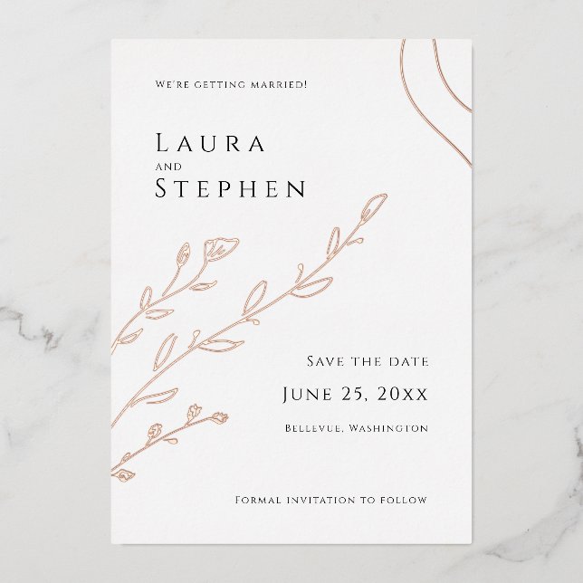 Invitation En Aluminium Moderne Elegant Botanical Enregistrer la date (Recto)