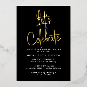 Invitation En Aluminium Moderne Elégant Célébrer Black Gold Anniversaire