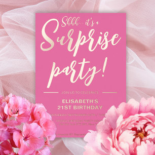 Invitation En Aluminium Moderne Elegant Pink&Gold 21e Anniversaire Surpris