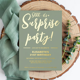 Invitation En Aluminium Moderne Elégant Sage Green 21e Anniversaire Surpri