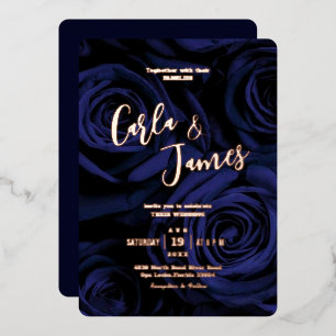 Invitation En Aluminium Moderne élégante bleu marine or calligraphie maria
