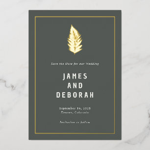 Invitation En Aluminium Moderne Ferns Woodland Mariage Gold Enregistrer la