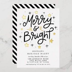 Invitation En Aluminium Moderne Fête de Noël Noir et Or Merry And Bright F