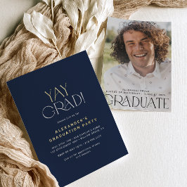 Invitation En Aluminium Moderne Fete Foil Marine Yay Grad Photo Graduation