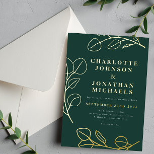 Invitation En Aluminium Moderne feuilles simples vert et or