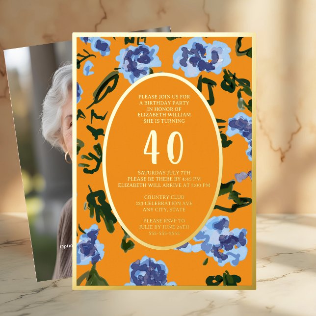 Invitation En Aluminium Moderne Floral 40e anniversaire Modèle Tangerine (Créateur téléchargé)