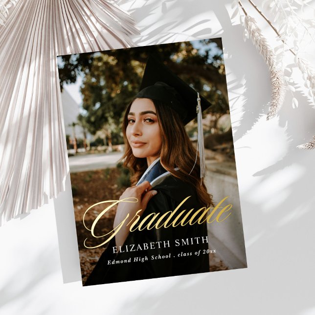 Invitation En Aluminium Moderne Graduate Script 2 Photos Graduate Party (Créateur téléchargé)