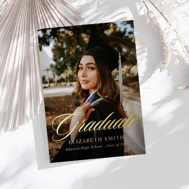 Invitation En Aluminium Moderne Graduate Script 2 Photos Graduate Party (Créateur téléchargé)
