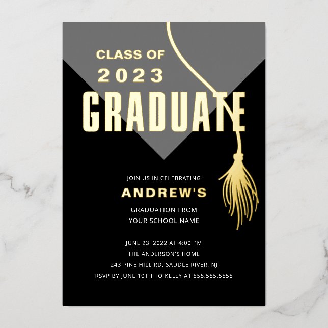 Invitation En Aluminium Moderne Gris Gris Grad Casquette Grad Grad Graduat (Recto)