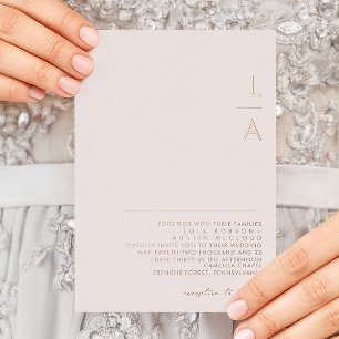 Invitation En Aluminium Moderne Mariage Monogramme Rose Pâle Et Or Réel