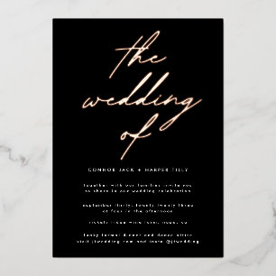 Invitation En Aluminium Moderne Mariage Noir et Blanc Rose OR