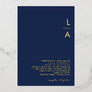 Invitation En Aluminium Moderne Minimale Marine Et Monogramme Or Mariage R