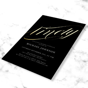 Invitation En Aluminium Moderne minimaliste 90 Black Gold 90e anniversaire