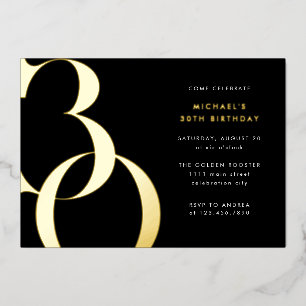 Invitation En Aluminium Moderne minimaliste Black Gold 30e fête d'annivers