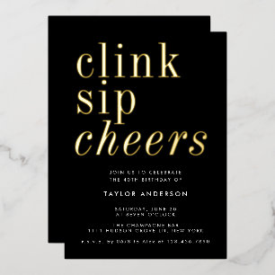 Invitation En Aluminium Moderne minimaliste Black Gold 40e fête d'annivers