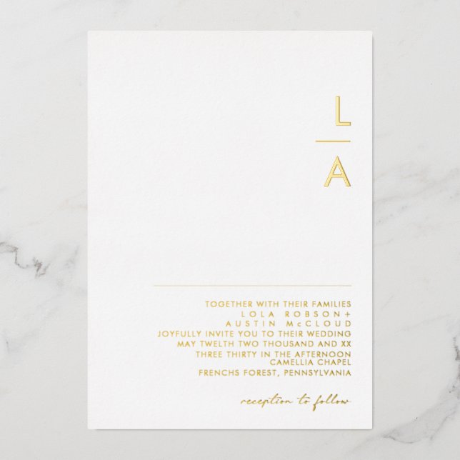 Invitation En Aluminium Moderne Minimaliste | Réel Mariage au Monogramme D (Recto)