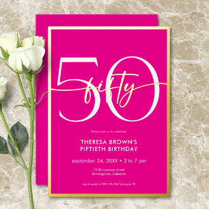 Invitation En Aluminium Moderne Minimaliste Rose Cinquante Écriture Annive