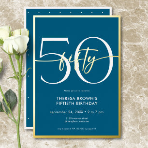 Invitation En Aluminium Moderne minimaliste Turquoise Cinquante Script Ann