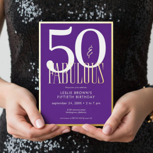 Invitation En Aluminium Moderne Minimaliste Violet Cinquante Ans & Fabulux
