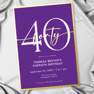 Invitation En Aluminium Moderne Minimaliste Violet Quarantième Anniversair
