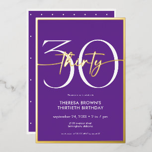 Invitation En Aluminium Moderne minimaliste violet trente Script Anniversa